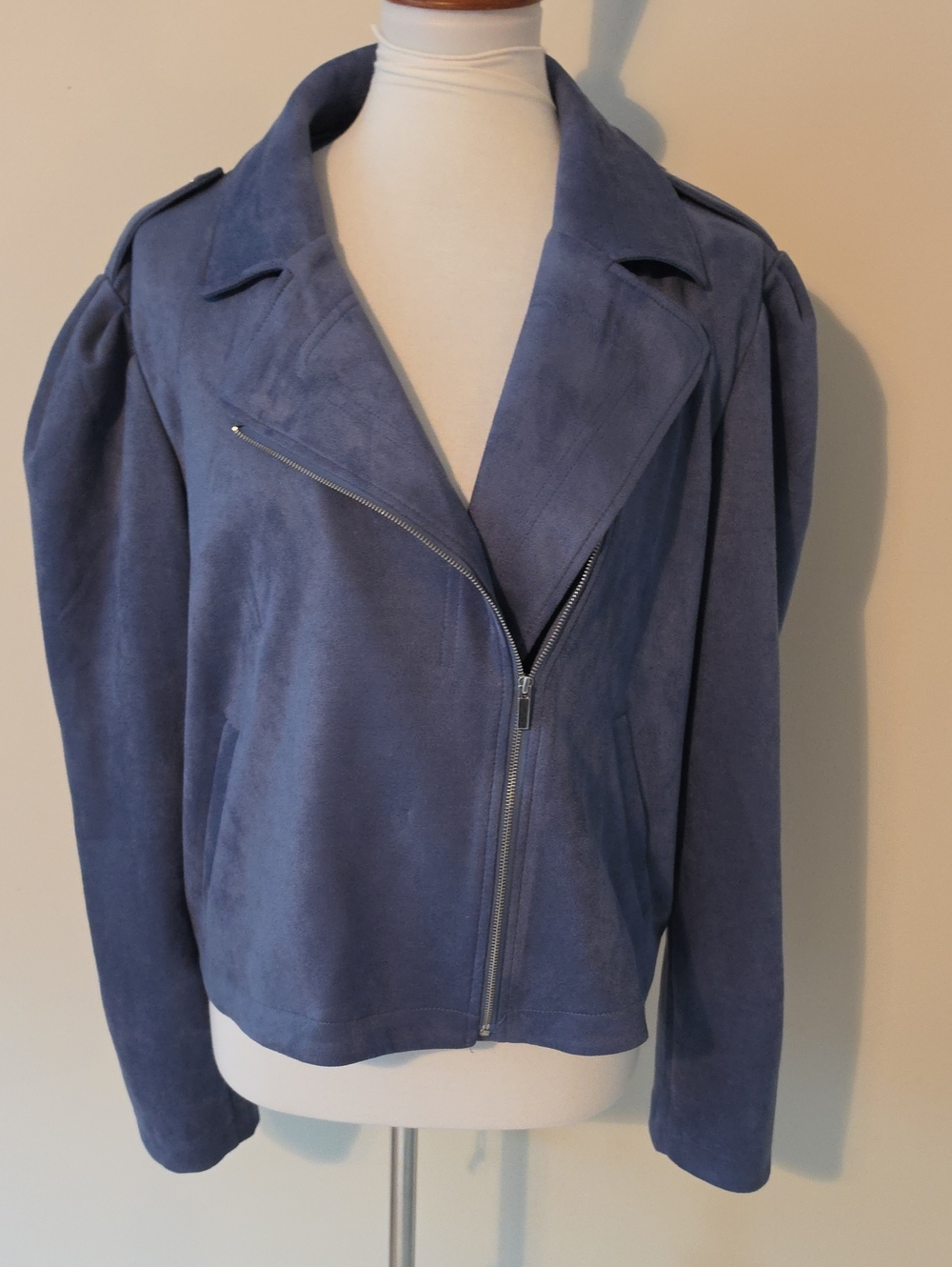 Lauren Conrad Women's Asymmetrical Zip Suede Jacket - Blue Brand New